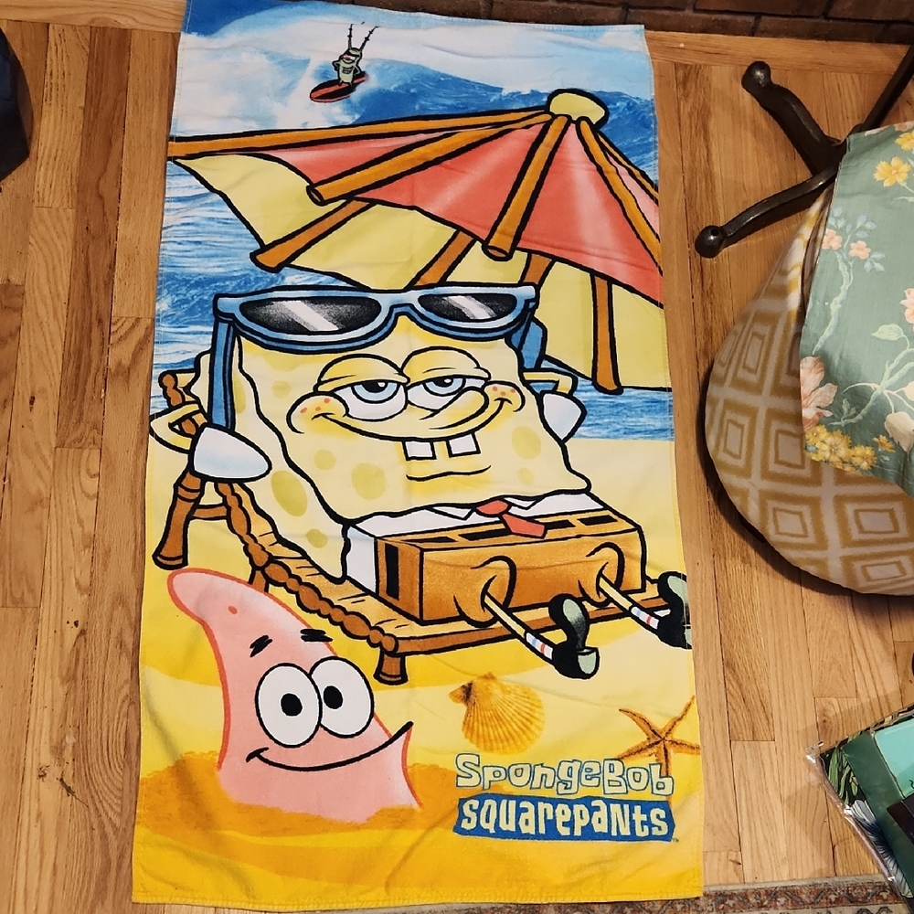 Vintage Nickelodeon Spongebob Squarepants Beach Towel 2003 Summer Vacation Swim